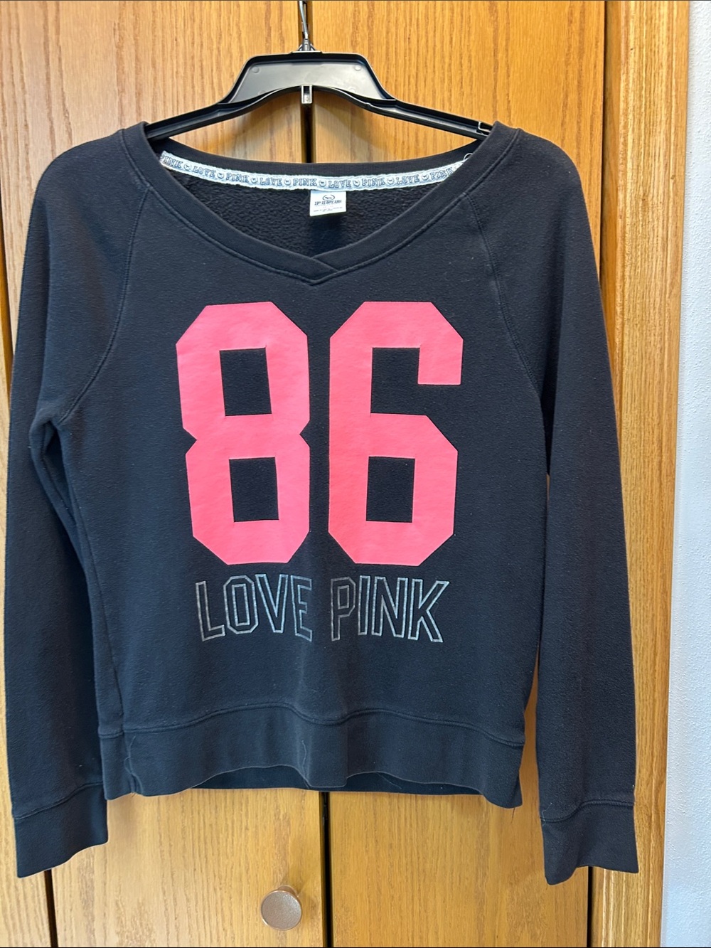 PINK Victoria's Secret Black V-Neck Sweater with Pink '86'